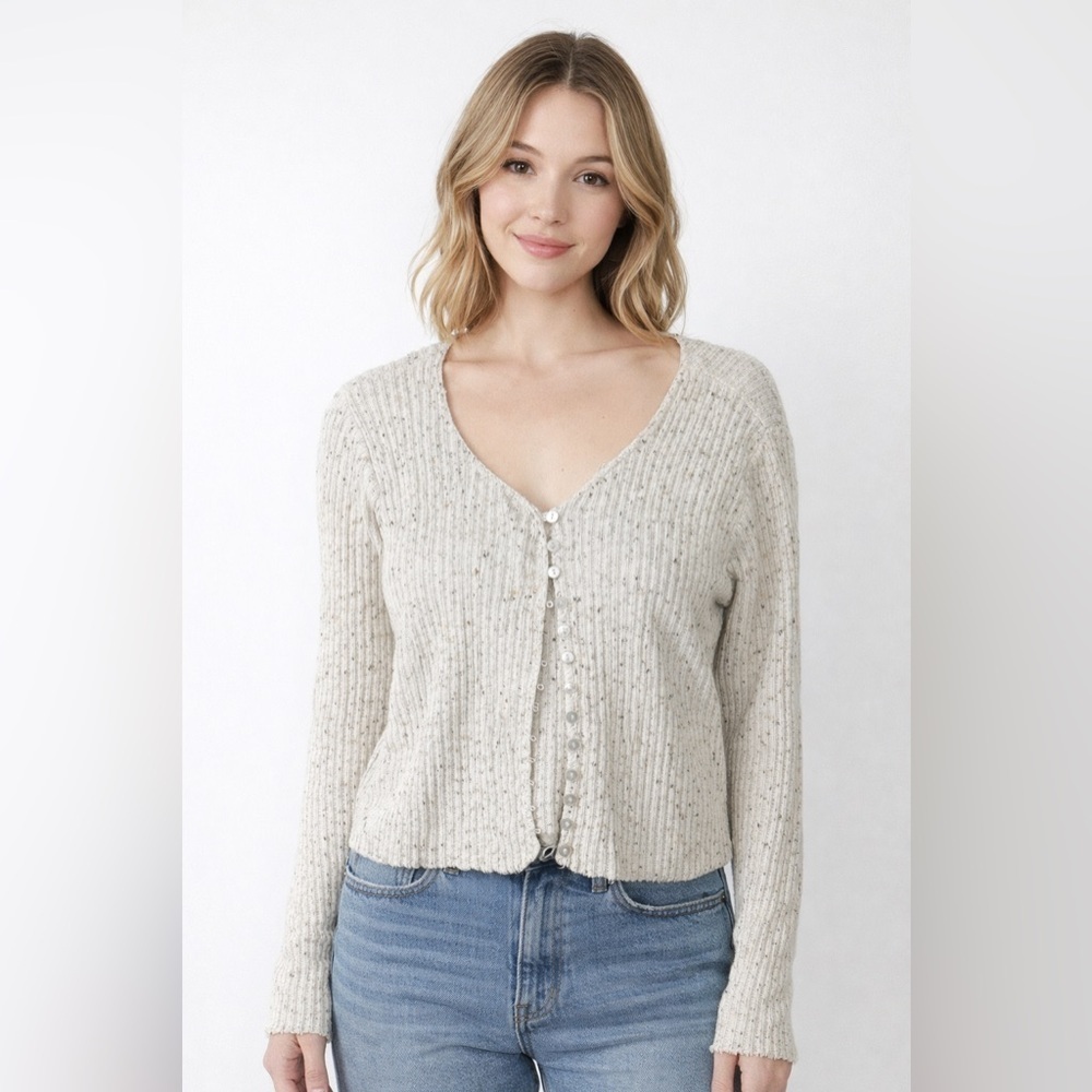 Cream w Brown Specks Button Down Cardigan sz S/M